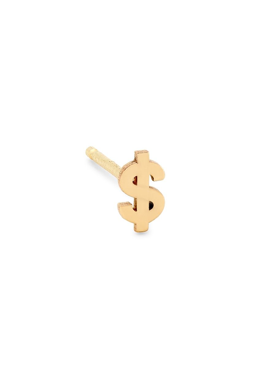 Women's Itty Bitty Symbols 14K Yellow Gold Dollar Sign Stud Earring - Yellow Gold