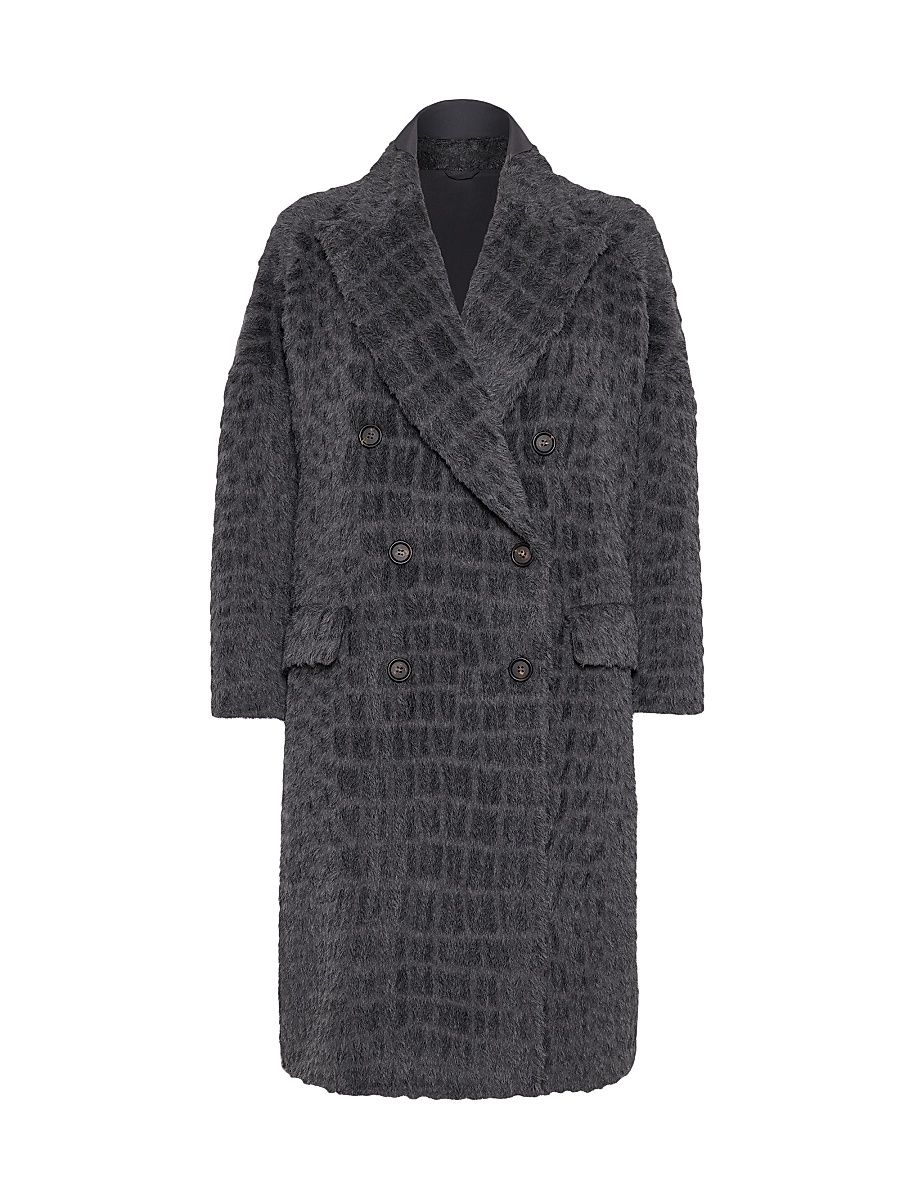 Women's Virgin Wool and Alpaca Croc Jacquard Coat with Monili - Anthracite - Size 12