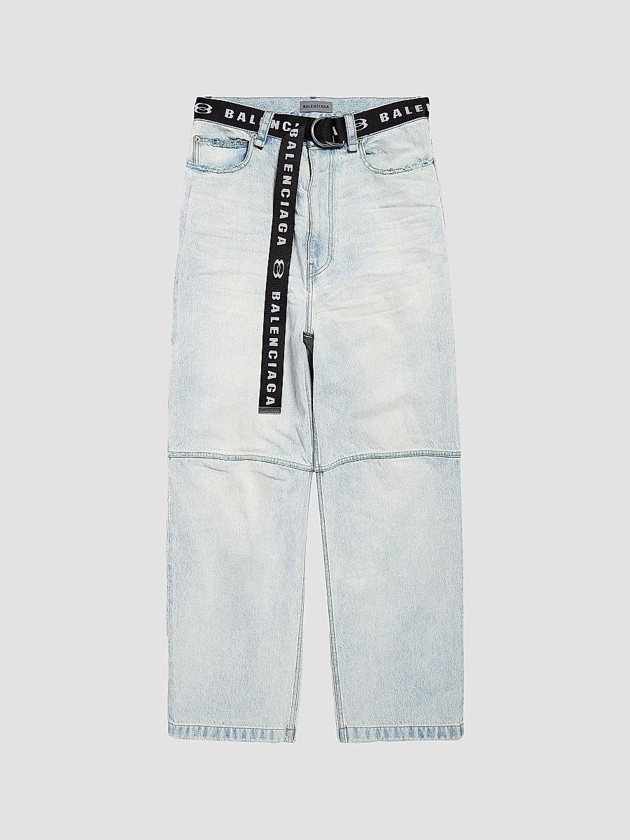 Balenciaga Men's Belted Jeans - Light Blue - Size 34