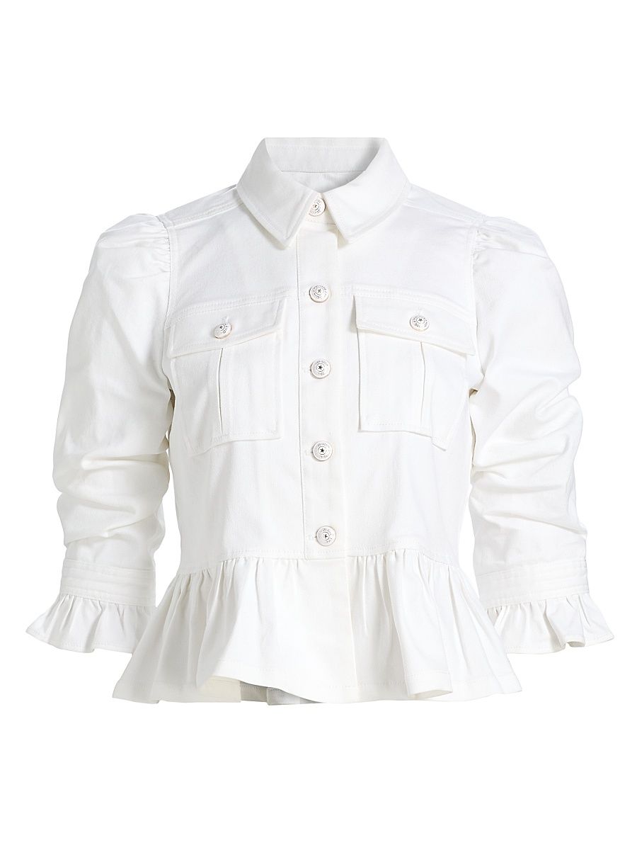 Women's Delanie Ruffled Denim Jacket - White - Size Large
