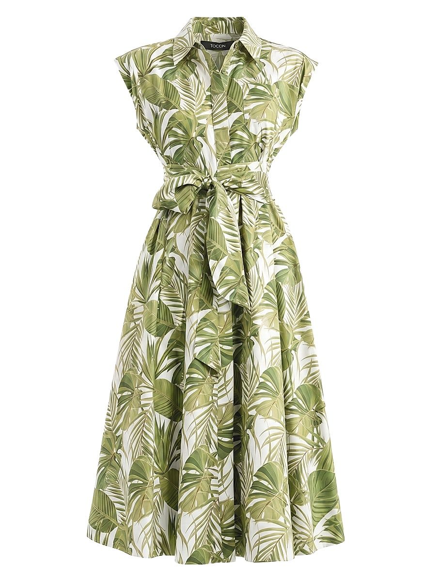 Women's Serena Printed Midi Shirtdress - Repeat Palm - Size 12