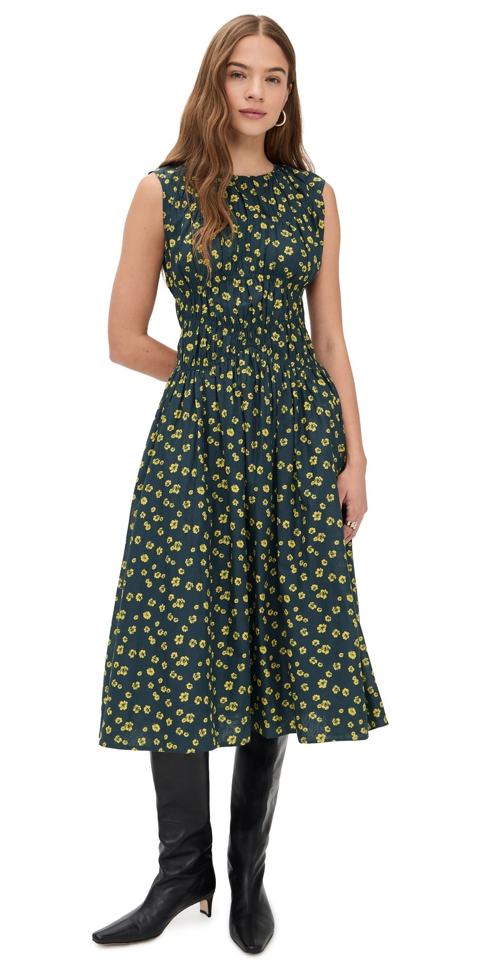 Merlette Villard Print Dress Lemon Navy Floral Print 10