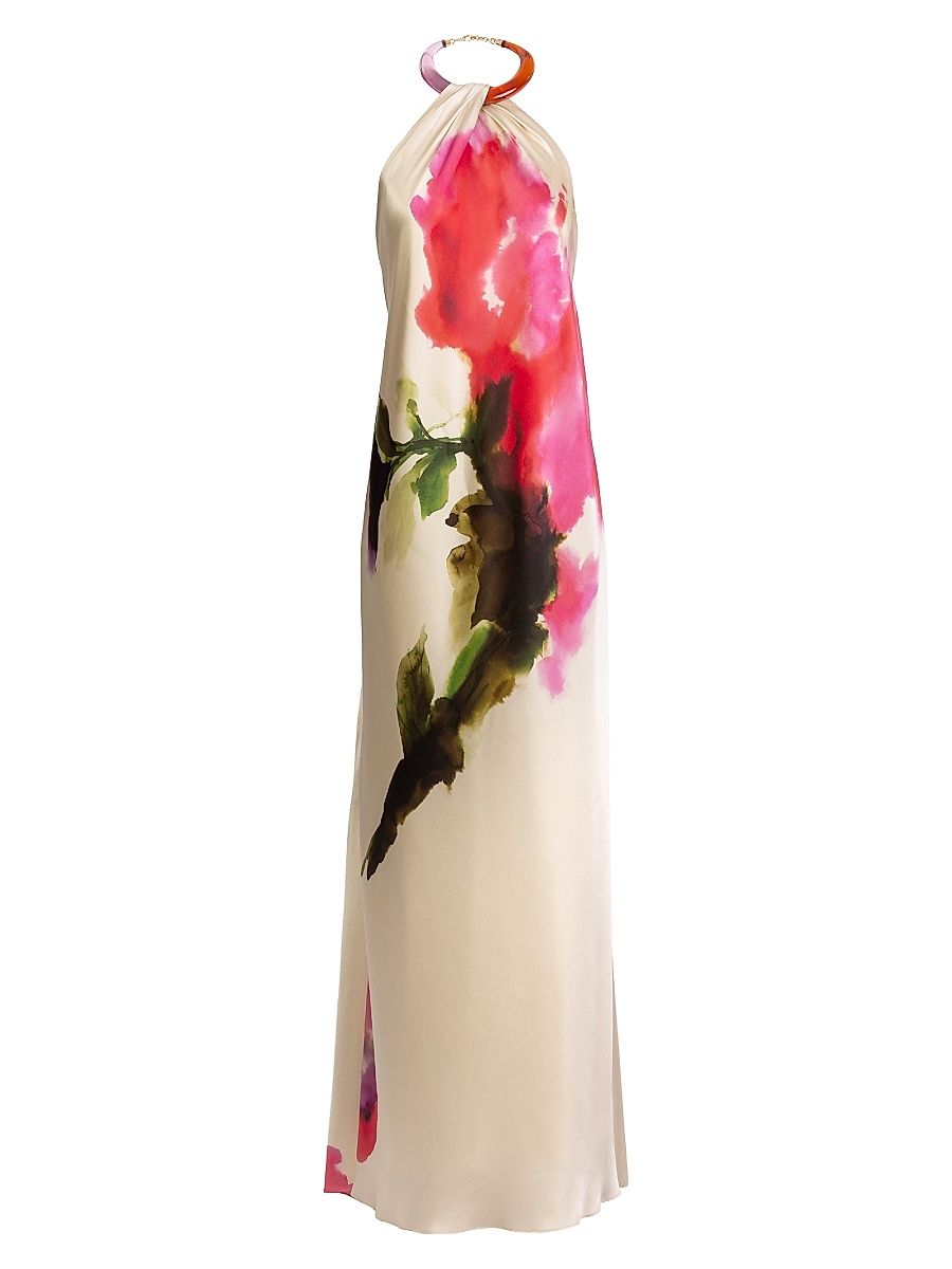 Women's Jesse Azalea Print Silk Gown - Azalea Flower - Size XL