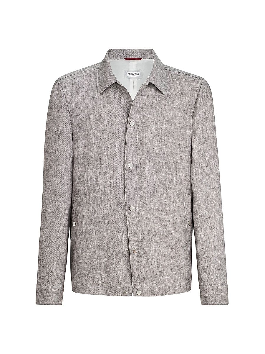 Men's Linen and Hemp Diagonal Outerwear Jacket - Light Brown - Size 50