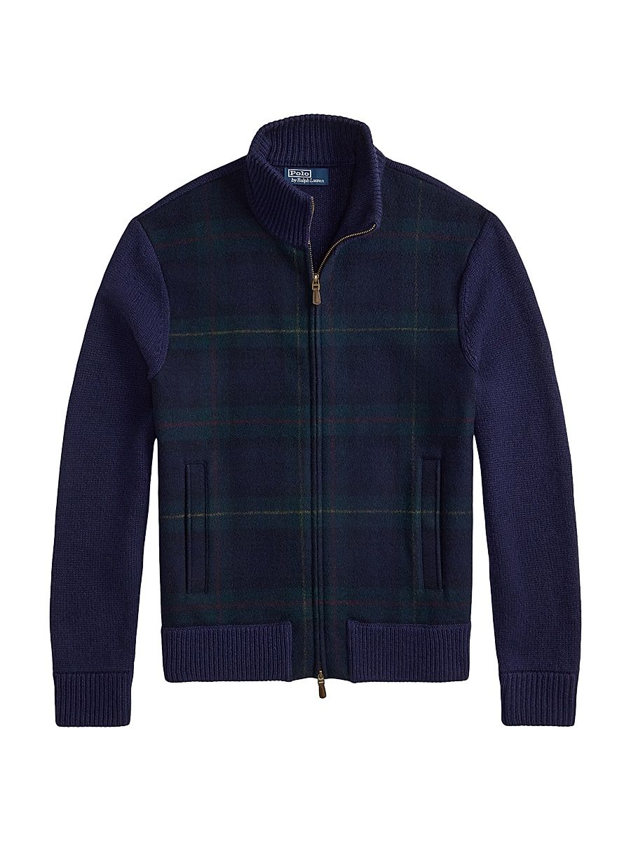 Men's The Polo Tartan Full Zip Sweater - Hunter Navy - Size XXL