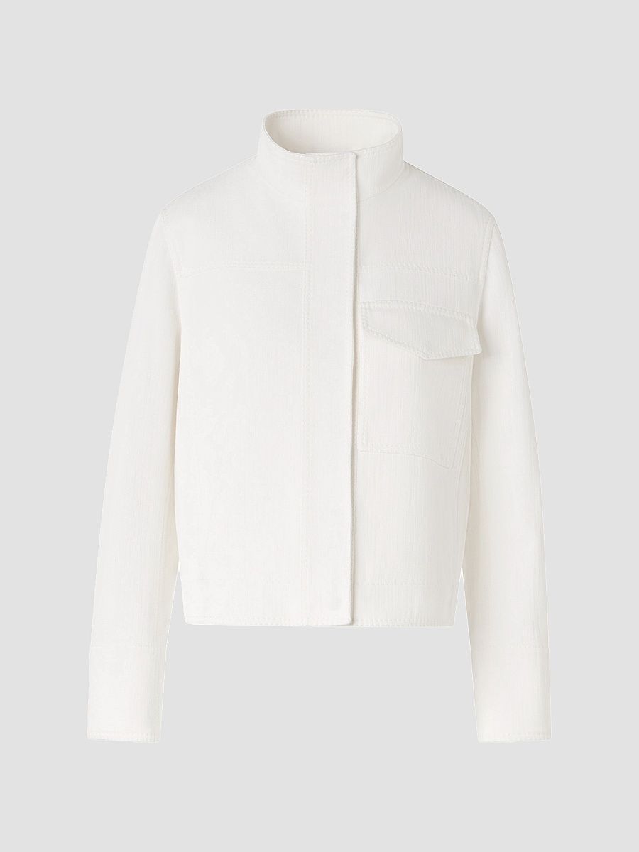 Women's Stretch Denim Stand Collar Jacket - Cream - Size 18