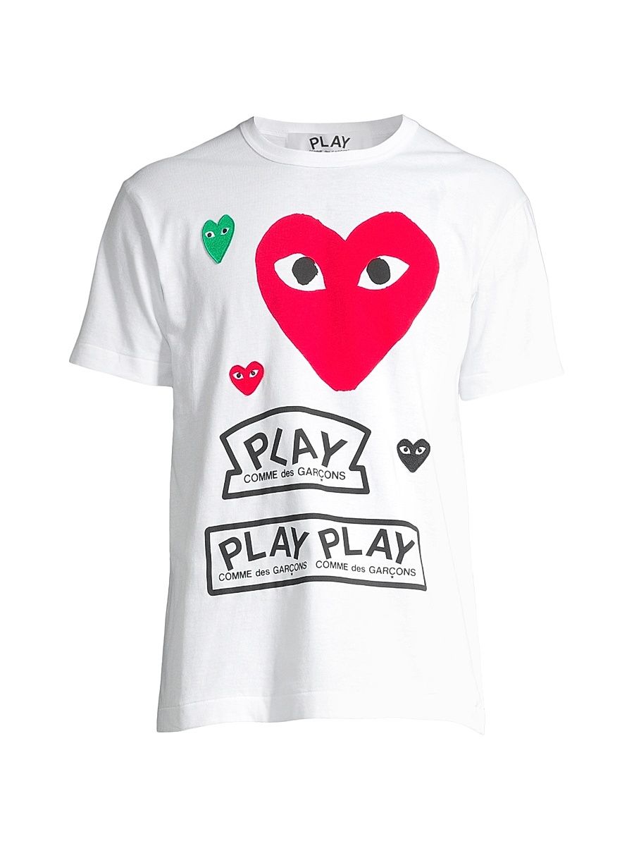 Men's Play Multi Heart Graphic T-Shirt - White Red - Size Small