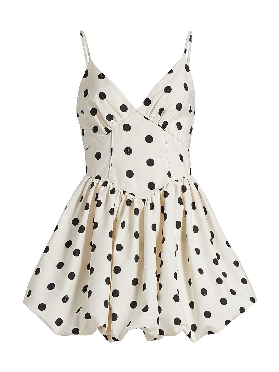 Women's Apaline Polka Dot Cotton Bubble-Hem Minidress - Ivory Black Polka Dot - Size 12