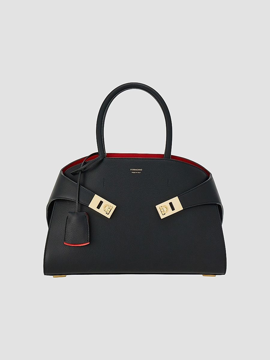 FERRAGAMO Women's Hug Medium Top Handle Bag - Nero Flame Red