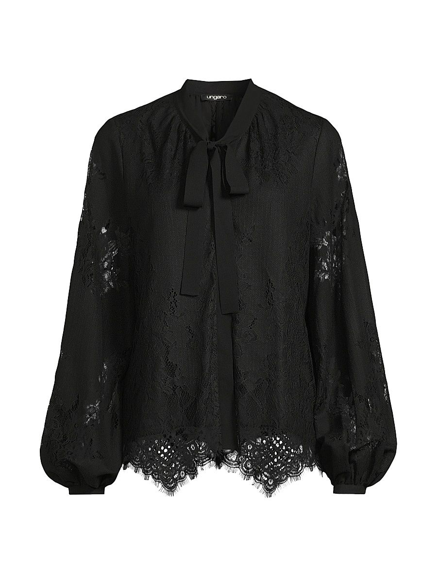 Women's Jada Lace Pussy Bow Blouse - Black - Size Small