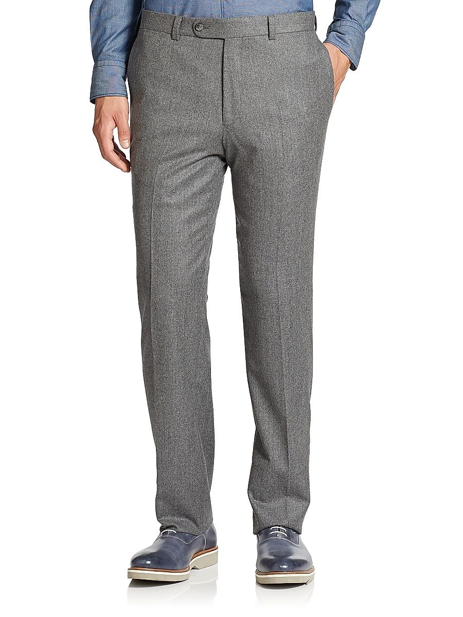 Men's COLLECTION Wool Flat-Front Pants - Light Grey - Size 42