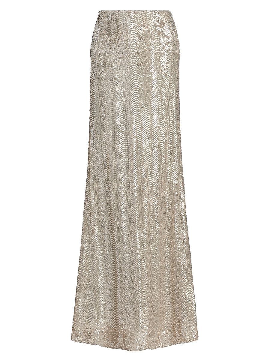 Women's Zeta Sequin Wave Maxi Skirt - Silver Sequin Swirl - Size 6