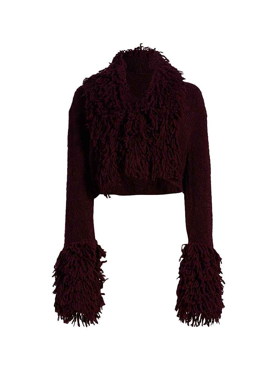 Women's Lilia Fringe-Trimmed Knitted Top - Pinot Nior - Size Medium