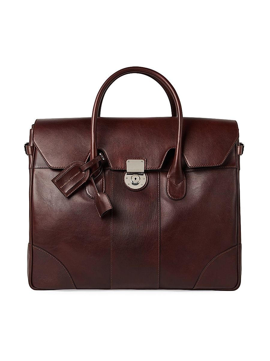 Men's Calfskin Boston Casual Bag - Burgundy