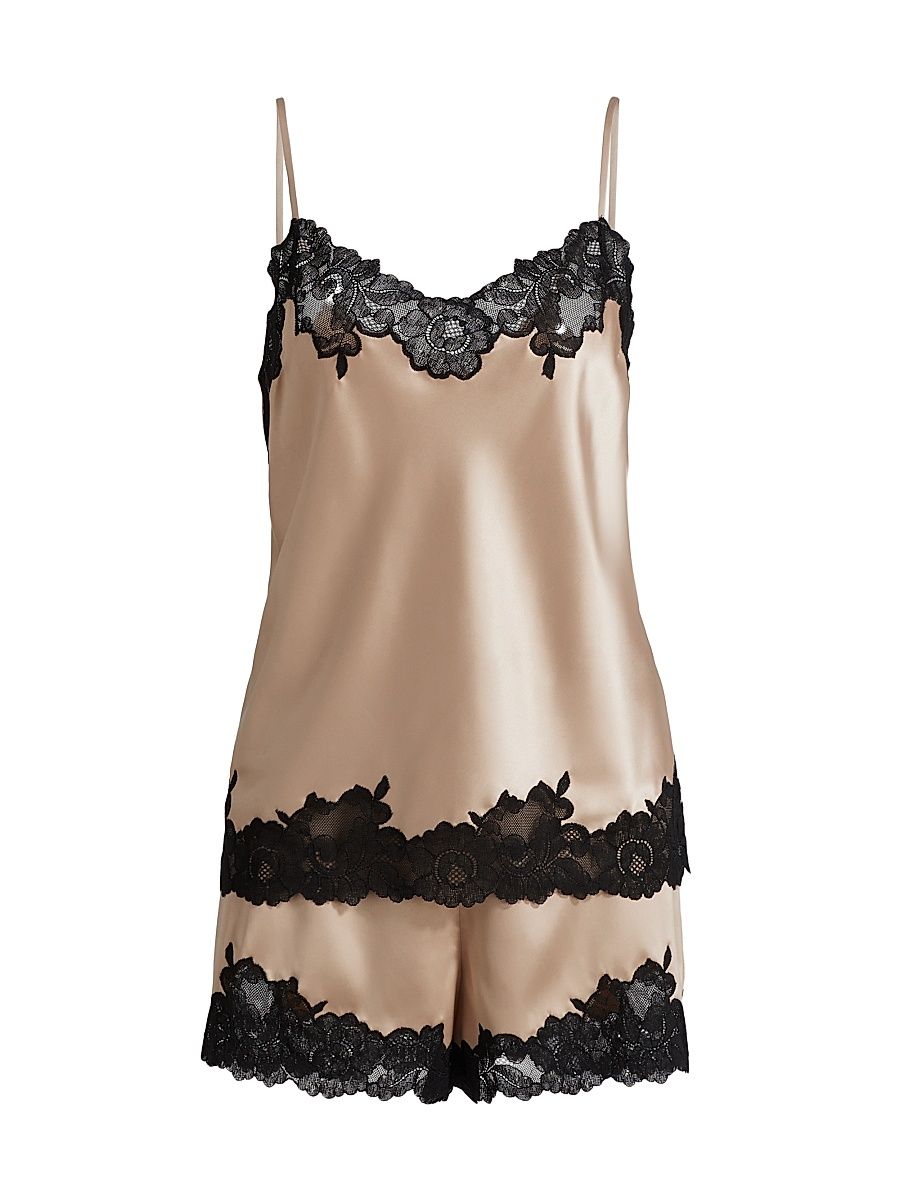 Women's Peony Glamour Satin Pajamas - Cafe - Size XL