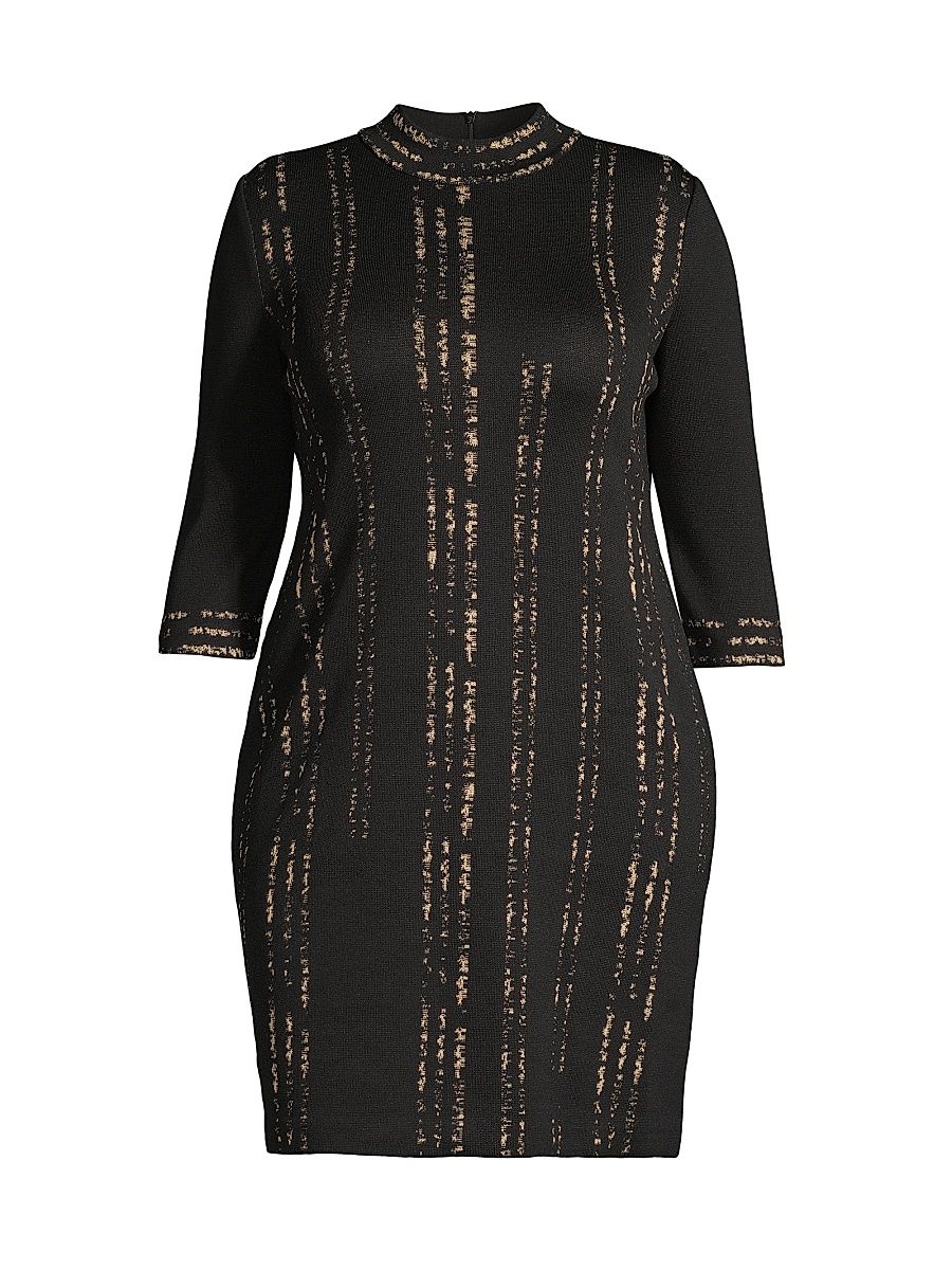 Women's Knit Metallic Mock Turtleneck Dress - Black Gold - Size 28