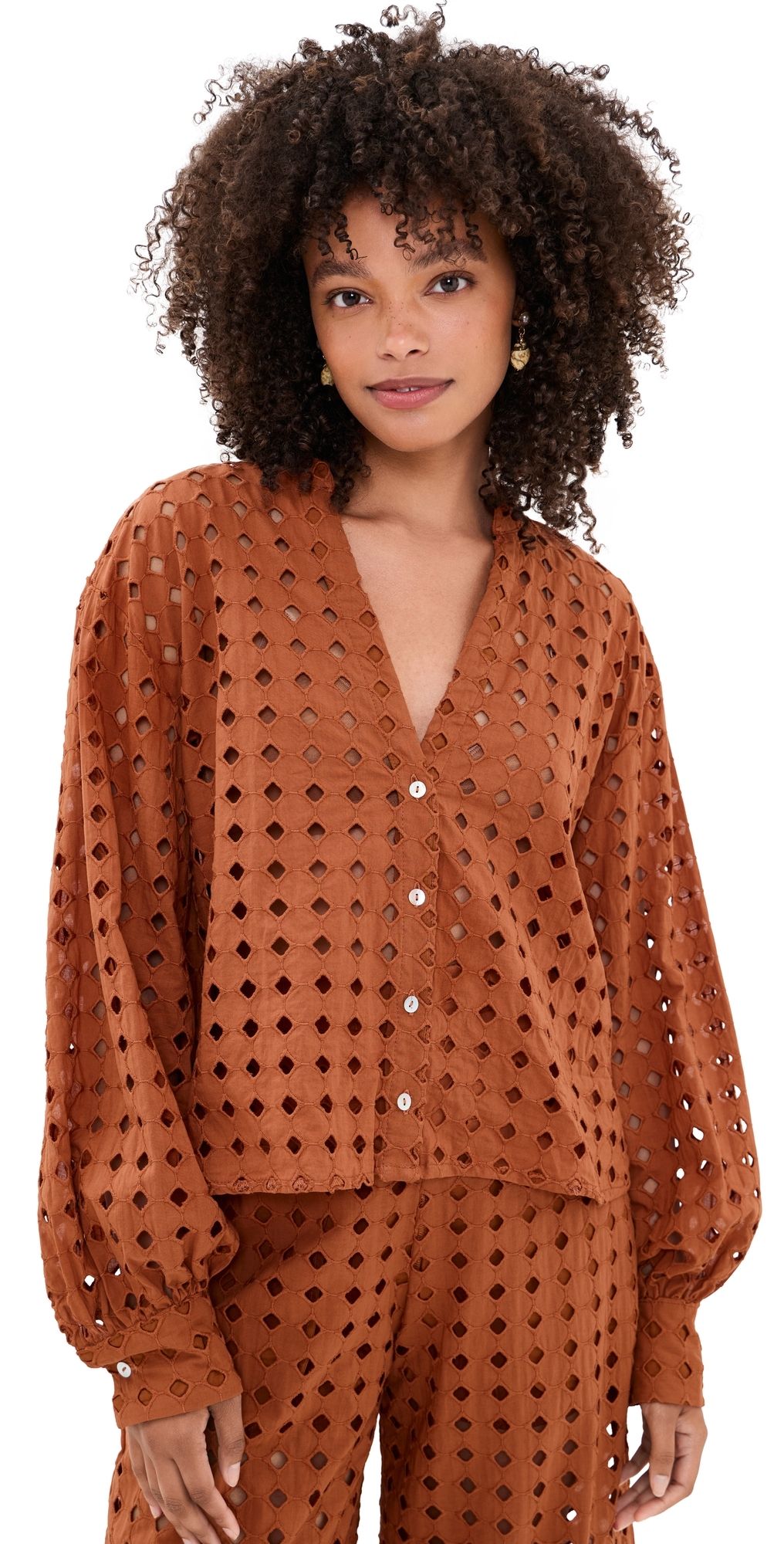 Dress To Brown Castanha Cuffed Eyelet Shirt Brown Castanha M