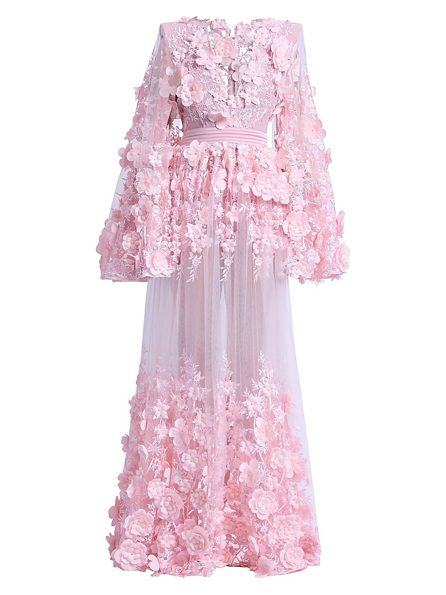 Women's Isadora Floral Applique Gown & Bodysuit - Blush - Size 14