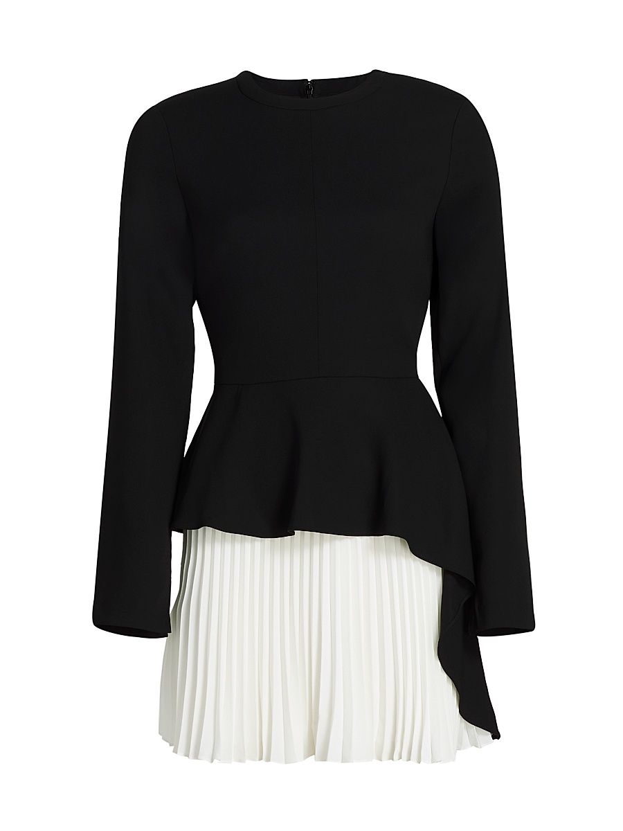 Women's Amberly Pleated Long-Sleeve Minidress - Black Multi - Size 14