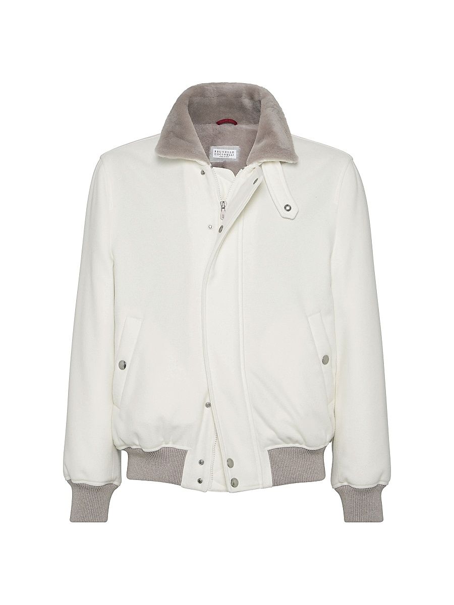 Men's Lightweight Water Resistant Cashmere Aviator Jacket with Shearling Lining - Panama - Size 50