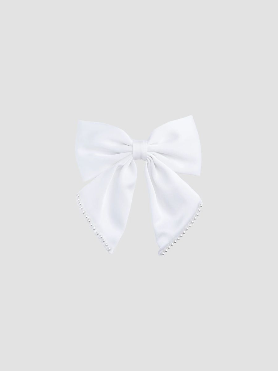 Tulleen Girl's Girl's Pearl-Trimmed Satin Hair Clip - White