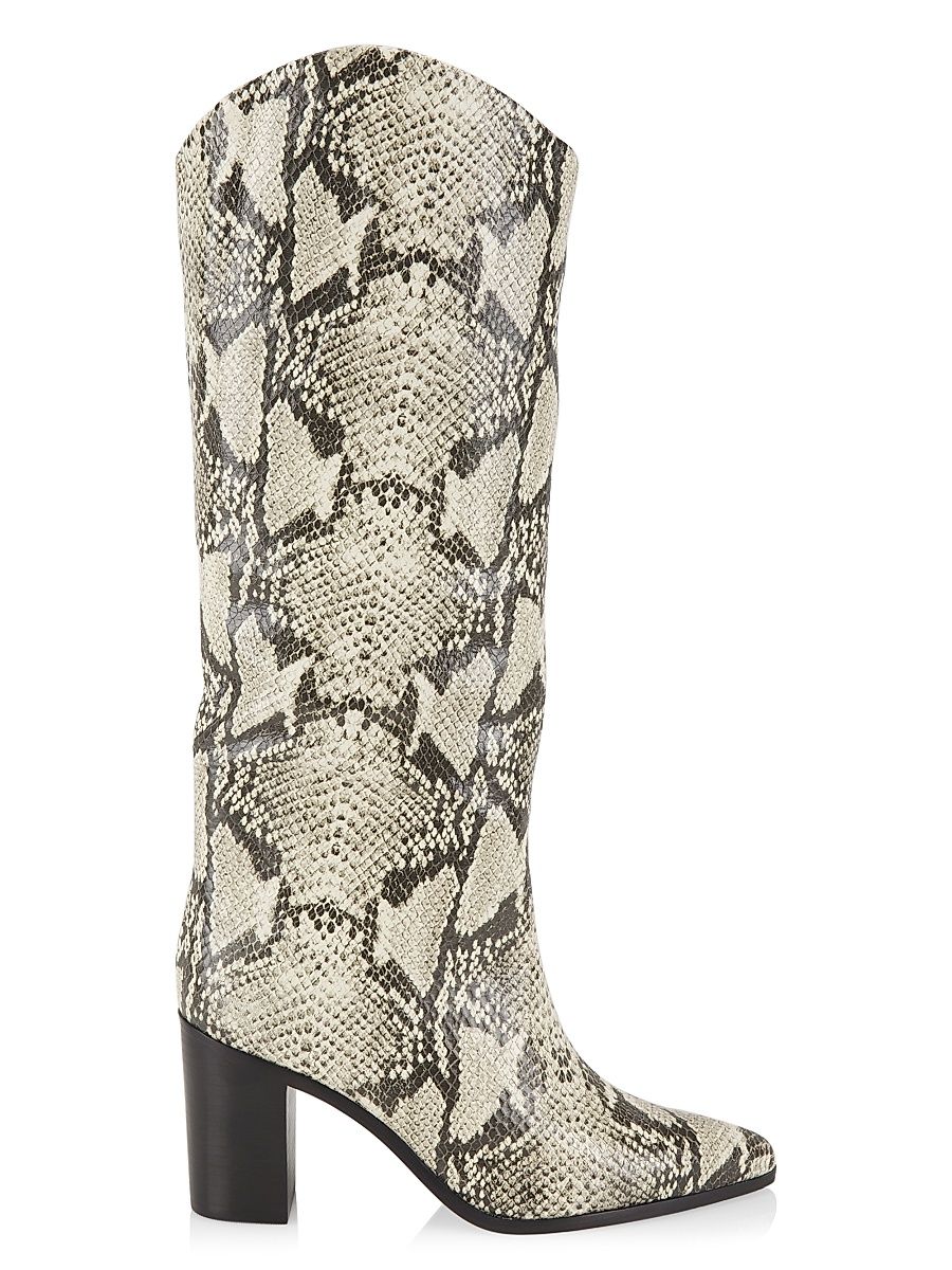 Women's Analeah Snake-Embossed Leather Tall Boots - Natural - Size 7.5