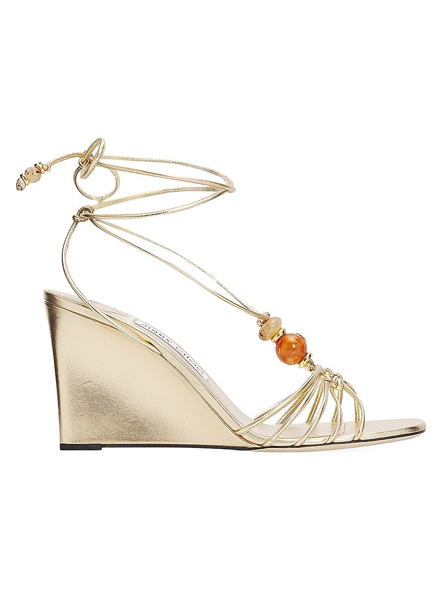 Women's Lova 85MM Leather Ankle-Wrap Sandals - Gold - Size 11