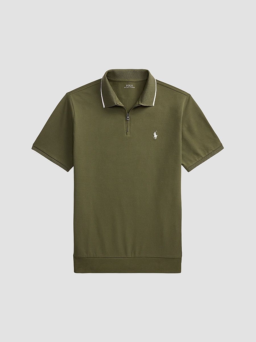Men's Classic-Fit Stretch Mesh Zip Polo Shirt - Cruise Olive - Size XXL