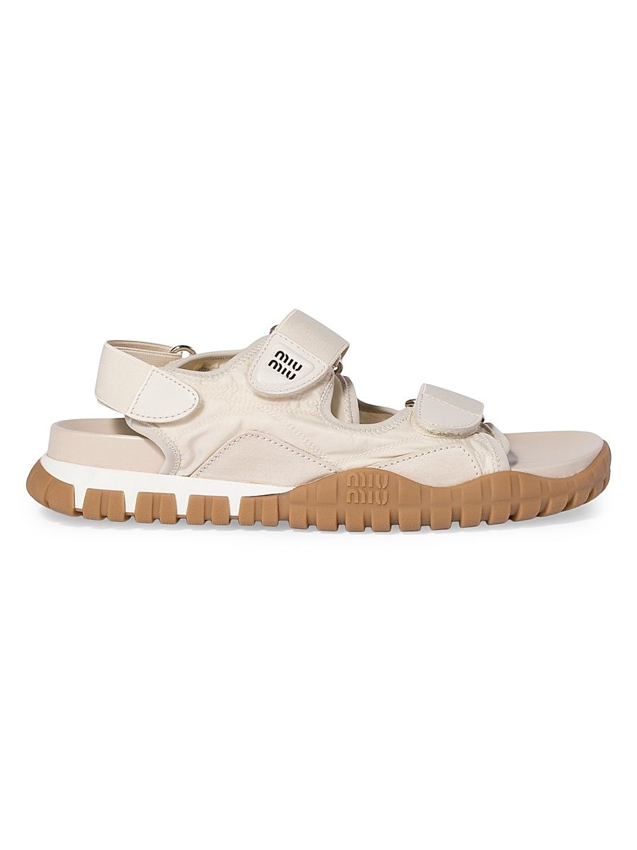 Women's Tyre Technical Fabric and Suede Sandals - Beige Khaki - Size 10