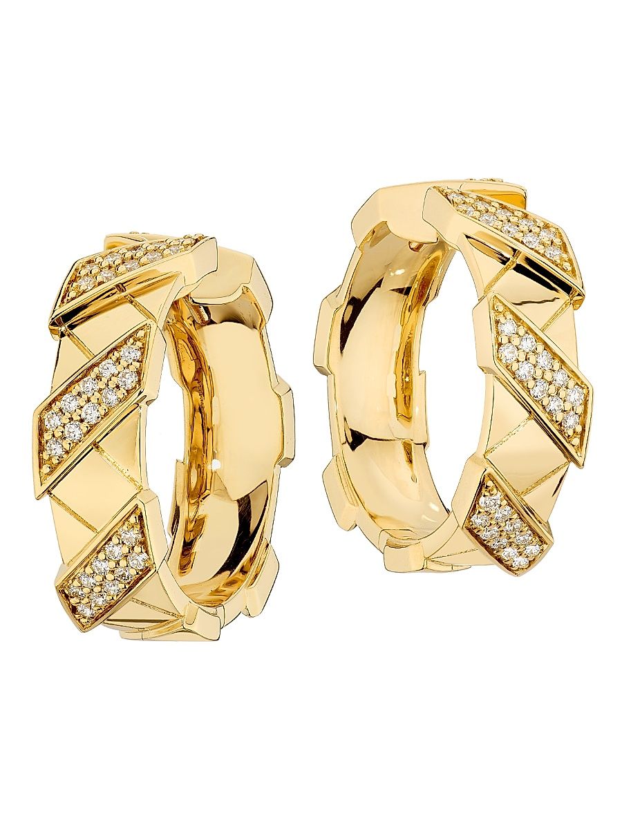 Women's Helix Infinite Small Hoop Earrings With Diamonds 18K Gold - Yellow Gold