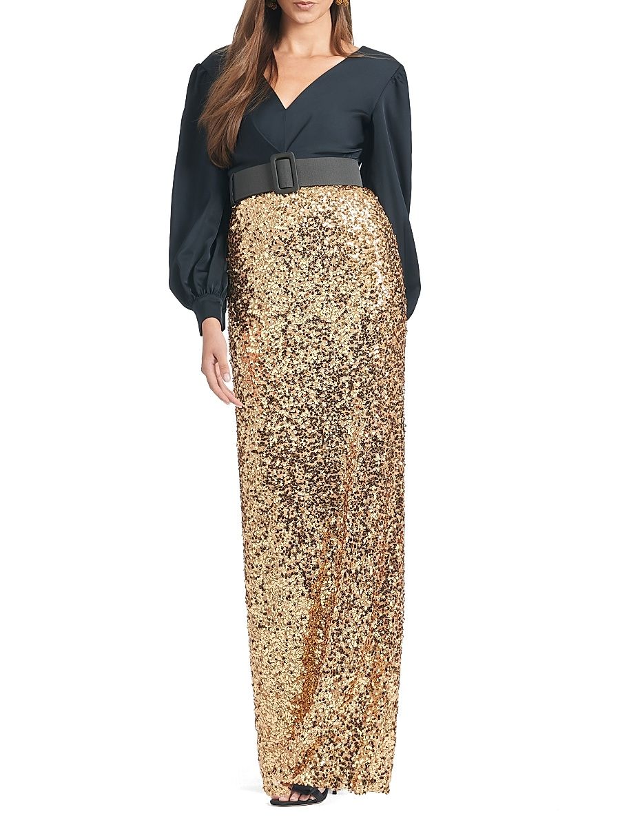 Women's Dorinda Sequined Satin Crêpe Gown - Black Sceptre - Size 4