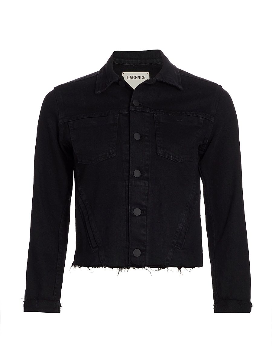 L'AGENCE Women's Janelle Slim-Fit Raw-Hem Denim Jacket - Saturated Black - Size XS