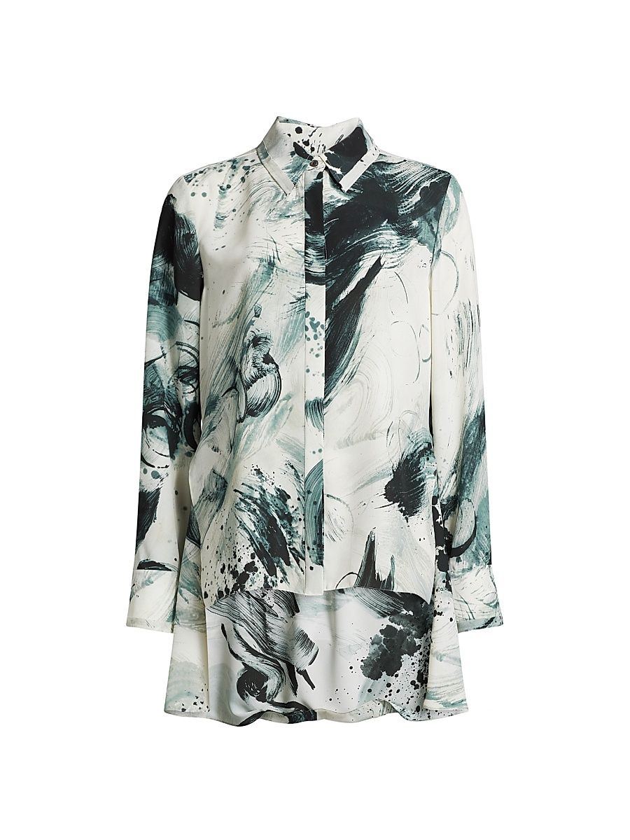 Women's Brushstroke Georgette Shirt - Calico Ink Multi - Size Large