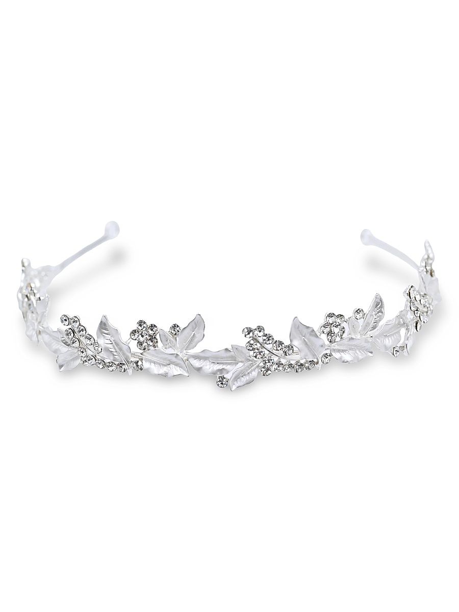 Rhinestone Leaf Pattern Headband - Silver