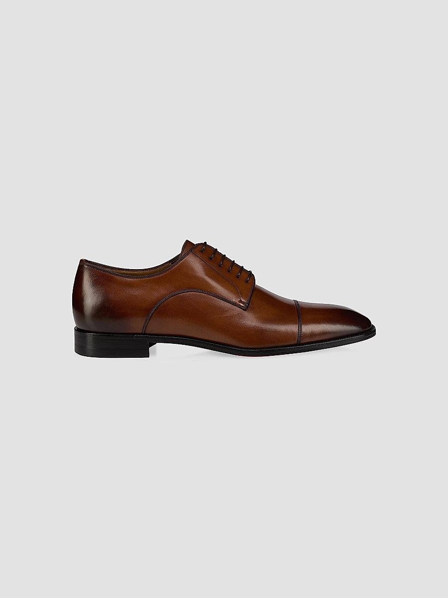 Christian Louboutin Men's Patinated Leather Derbies - Havane - Size 13