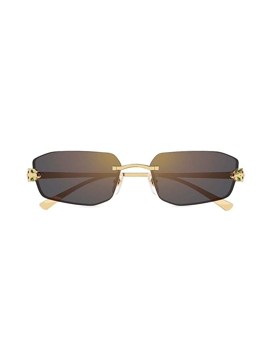 Women's Panthère Classic 56MM 24K-Gold-Plated Metal Rimless Geometric Sunglasses - Gold Black