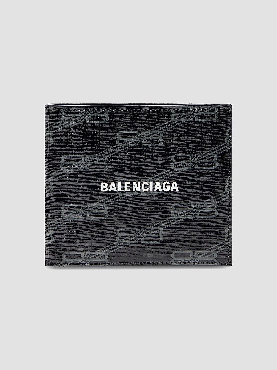 Balenciaga Men's Signature Square Folded Wallet BB Monogram Coated Canvas - Black Grey