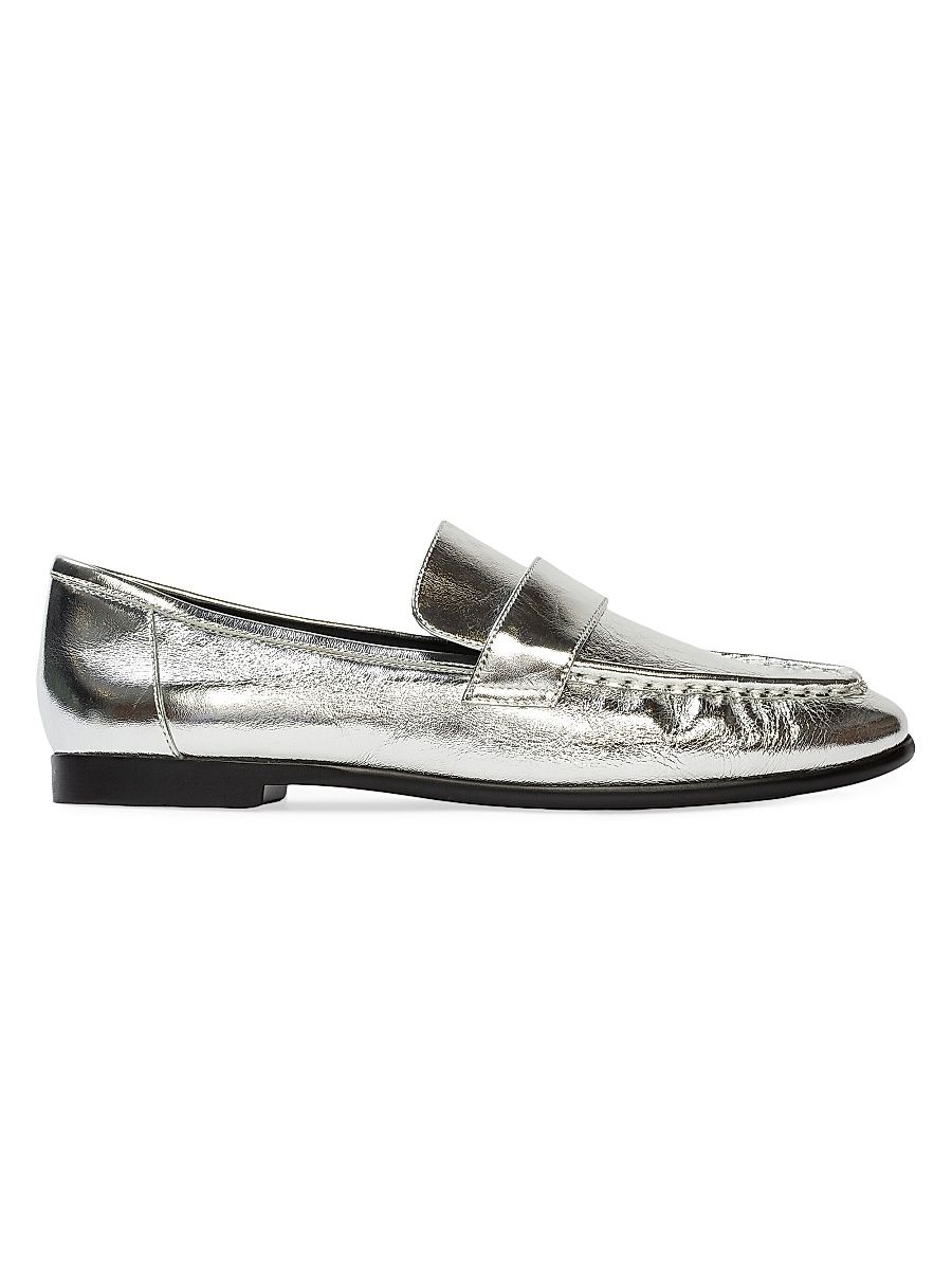 Women's Arrow Leather Loafers - Silver Crinkle Metallic - Size 12