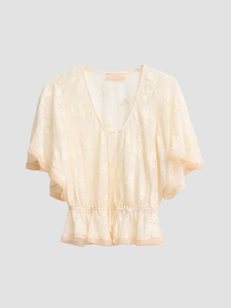 Mother Women's The Smitten Floral Silk-Blend Flutter-Sleeve Top - Summer Melon - Size XL