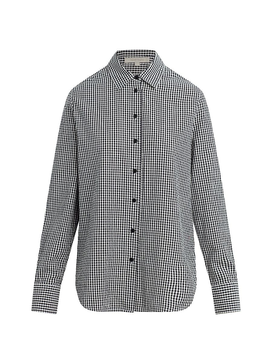 Women's The Boyfriend Gingham Check Cotton Shirt - Navy White - Size XL