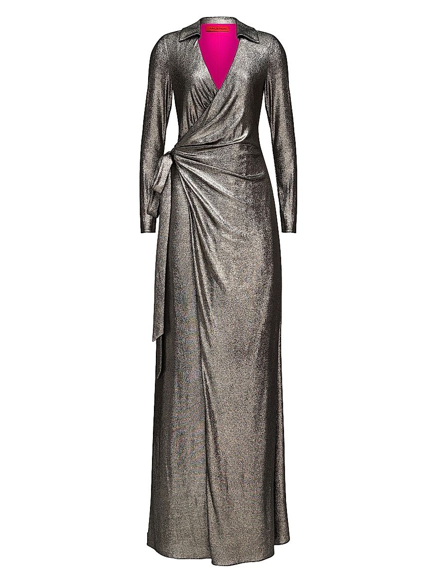 Women's Jira Metallic Jersey Wrap Gown - Light Gold - Size 6