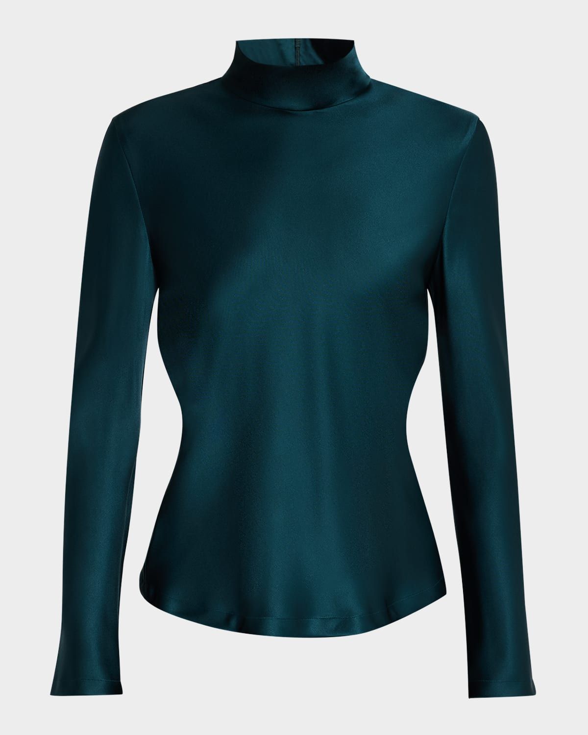 Silk Turtleneck Long-Sleeve Blouse
