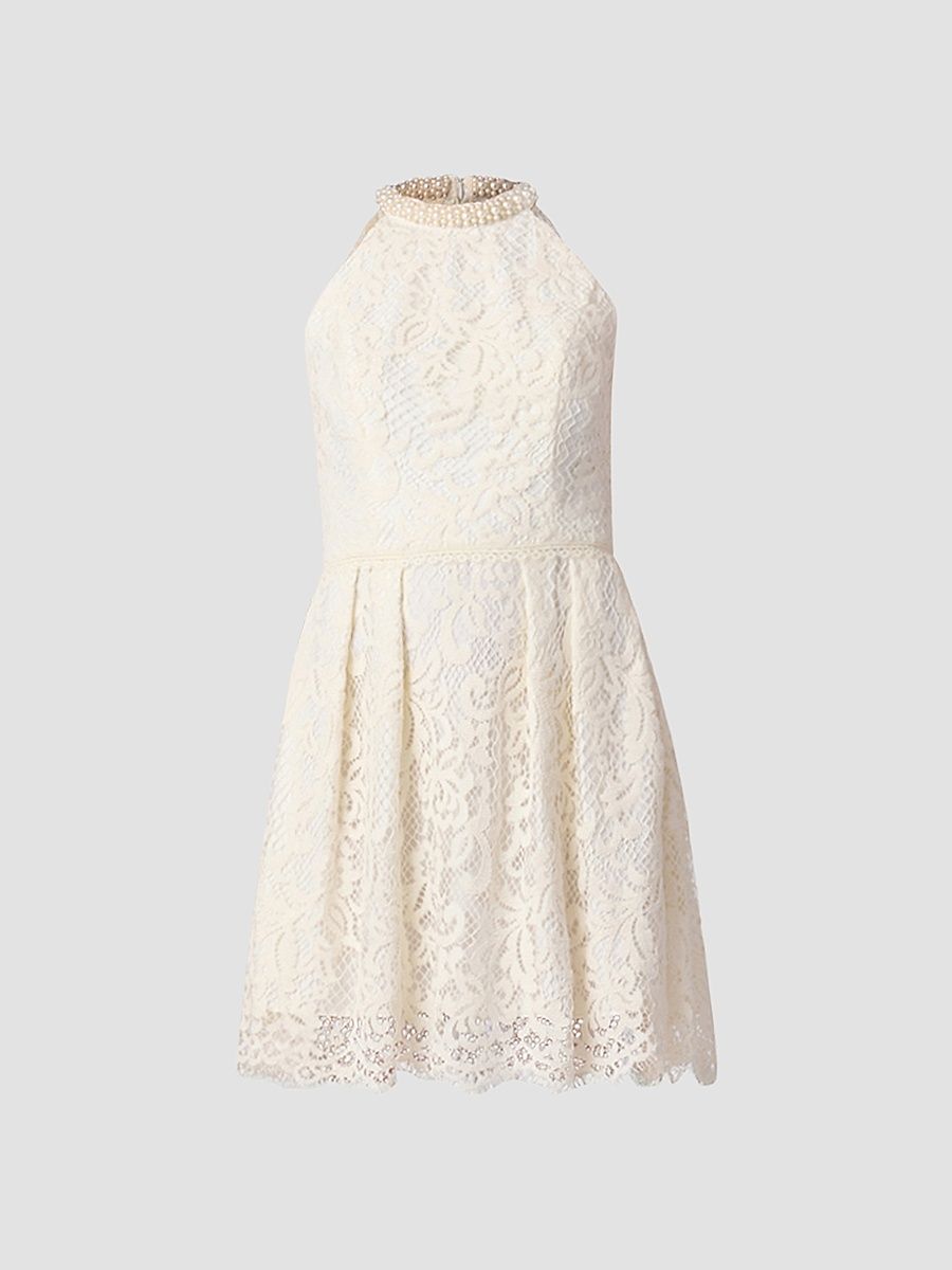 Shoshanna Women's Cooper Lace Embellished-Neck Mini Dress - Ivory - Size 6