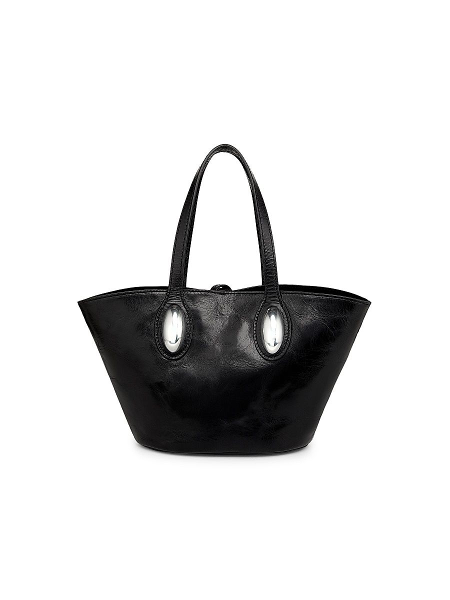 Women's Small Dome Crackled Patent Leather Top Handle Bag - Black