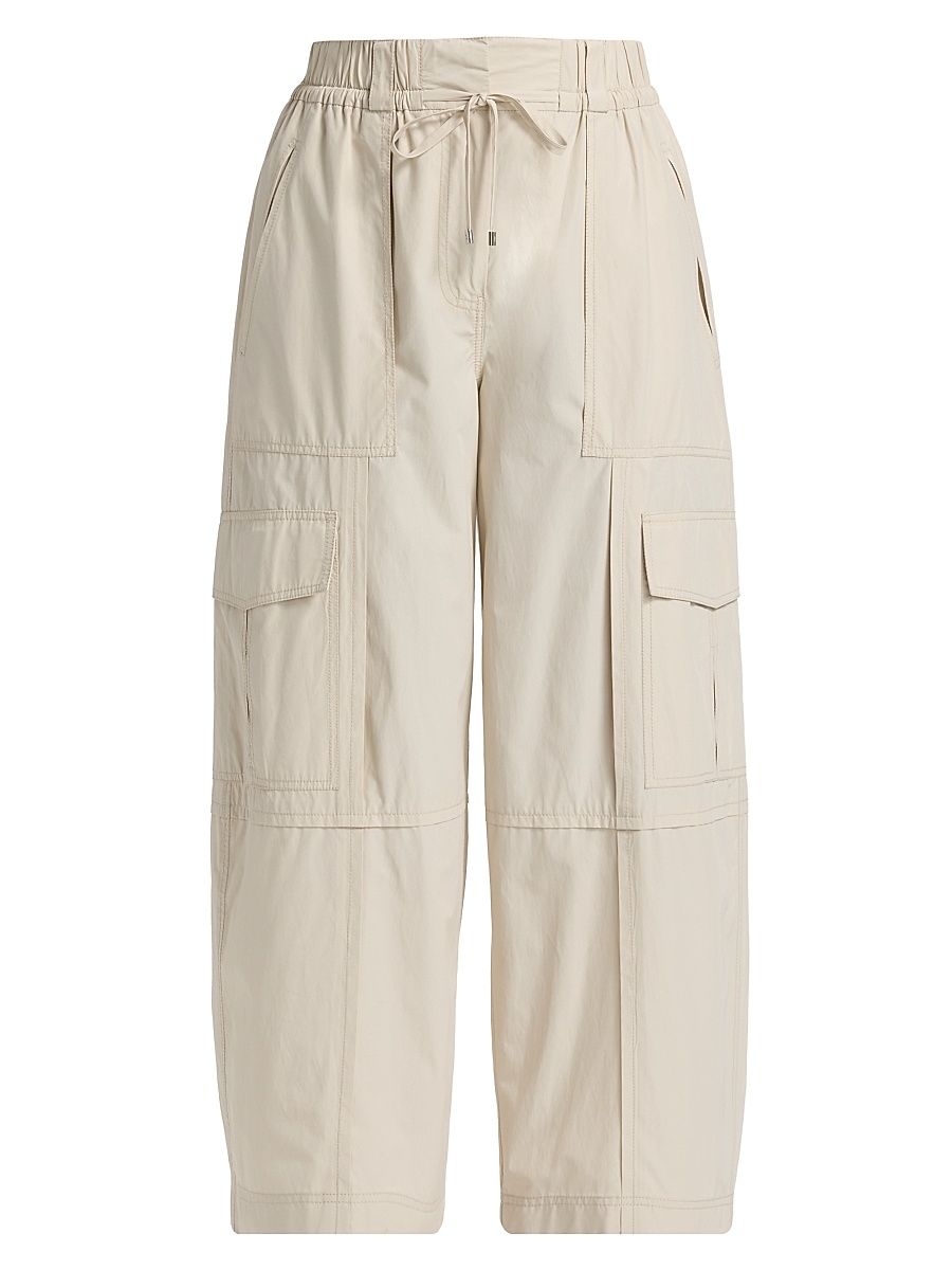 Women's Ruth Cotton Poplin Wide-Leg Crop Cargo Pants - Oyster Gray - Size XL
