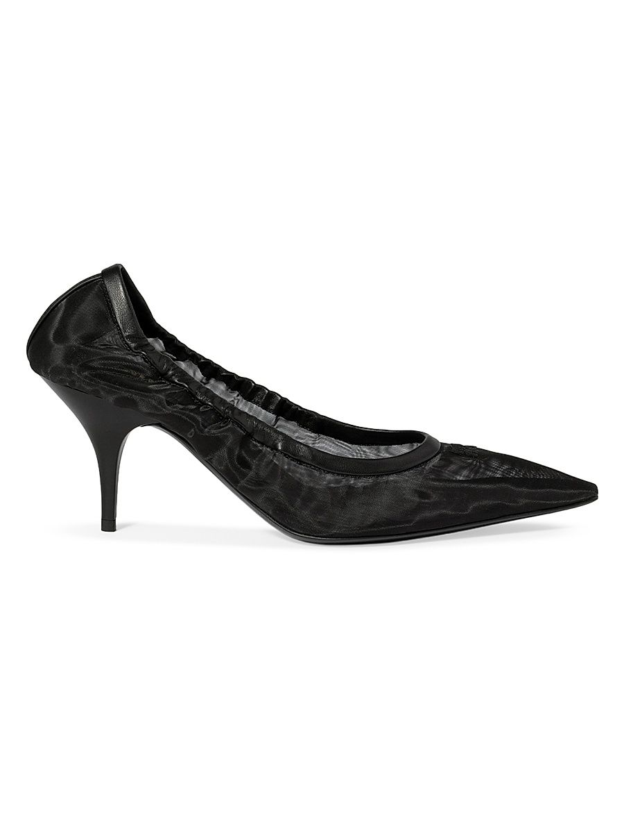 Women's Ruches Mesh Fabric Pumps - Black - Size 5