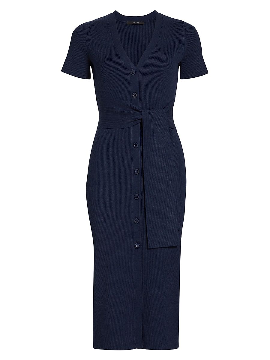 Women's Agnes Short-Sleeve Cardi Midi-Dress - Navy - Size XL