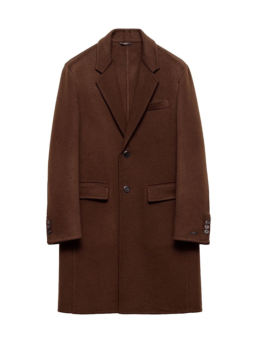 Men's Single-Breasted Cashmere Coat - Brown - Size 46