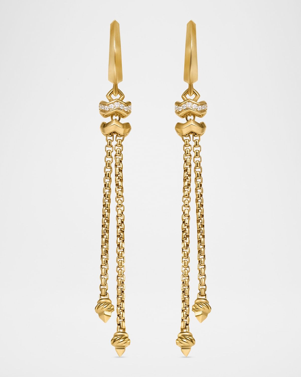 Zig Zag Stax Chain Earrings with Diamonds in 18K Gold, 64.5mm
