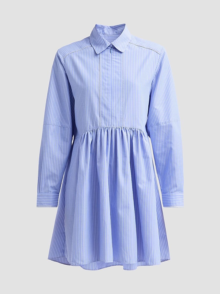 Women's Kate Poplin Mini Shirtdress - Blue And White - Size Large